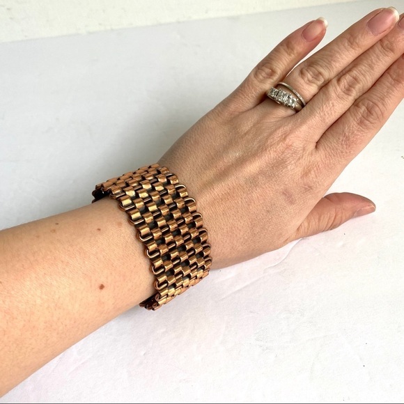 Vintage Renoir Copper Bracelet Woven Cuff Bangle Mid Century Modern Mod Retro - Picture 6 of 9